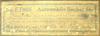 [Close-up of Label for Beckley-Ralston No. ET805 Set]