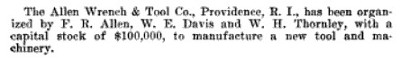 [1913 Notice for Allen Wrench & Tool]