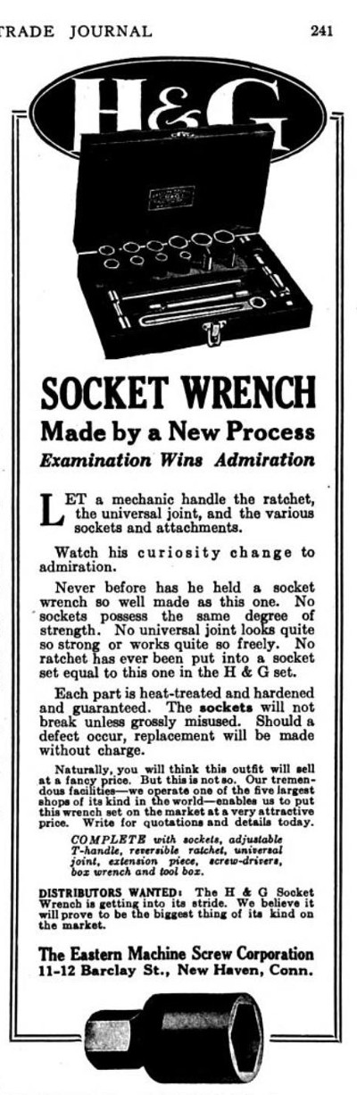 [1922 Advertisement for H & G Socket Set]