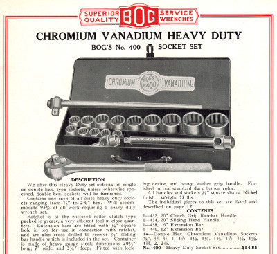 [1932 Catalog Listing for Bog No. 400 Socket Set]