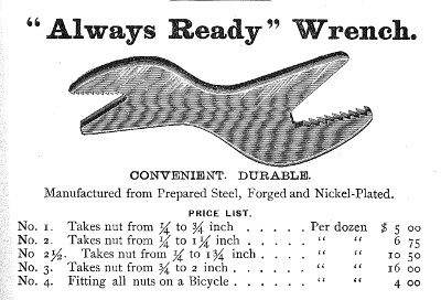 [1886 Catalog Listing for Always Ready Wrenches]