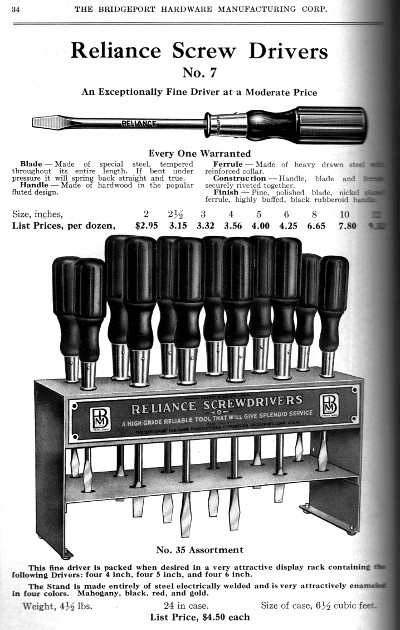 [Catalog Listing for Bridgeport Reliance No. 7 Screwdrivers]