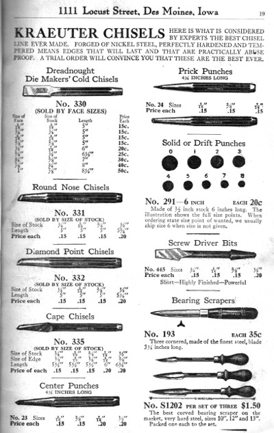 [1916 Catalog Listing of Kraeuter Chisels]
