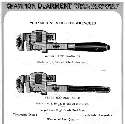 [1928 Catalog Listing for Champion Stillson-Pattern Pipe Wrenches]