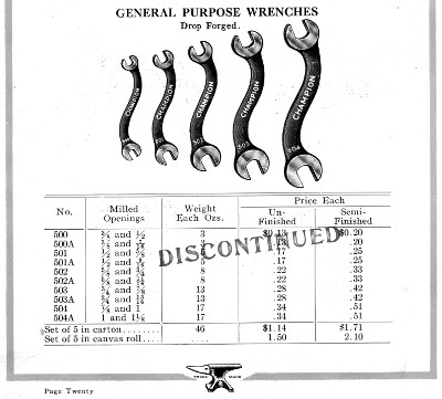 [1928 Catalog Listing for Champion S-Shaped Wrenches]