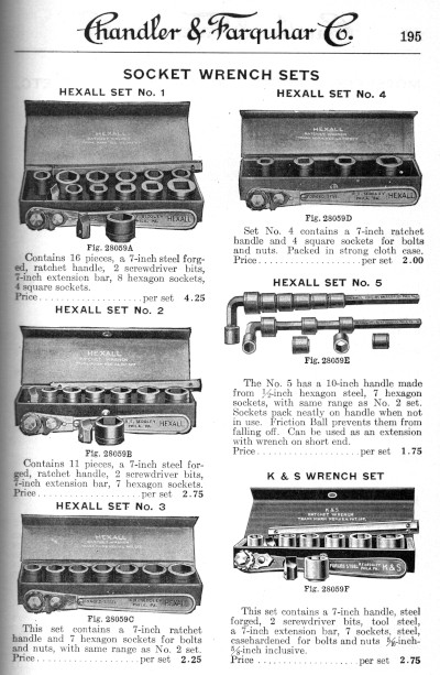[1919 Catalog Listing for R.F. Sedgley Hexall Socket Sets]