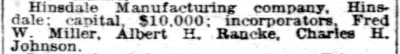 [1919 Notice of Incorporation for Hinsdale Manufacturing]