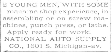 [1920 Help Wanted Advertisement for Machine Operators]