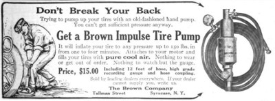 [1912 Advertisement for Brown Impulse Tire Pump]
