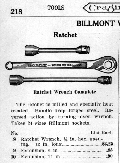 [1921 Catalog Listing for Billmont No. 8 Ratchet]