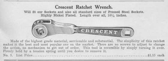 [Catalog Listing for No. 5 Crescent Ratchet Wrench]