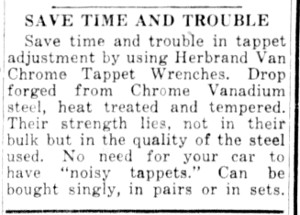 [1924 Advertisement for Herbrand Van Chrome Tappet Wrenches]