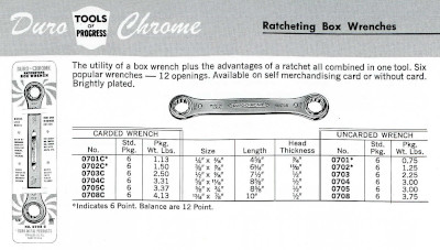 [1961 Catalog Listing for Duro Ratcheting Box Wrenches]