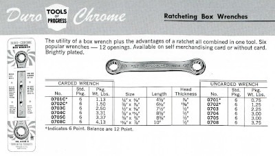 [1961 Catalog Listing for Duro Ratcheting Box Wrenches]