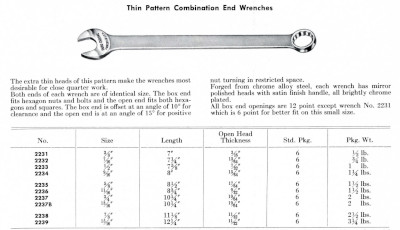 [1951 Catalog Listing for 22xx Series Thin Combination Wrenches]