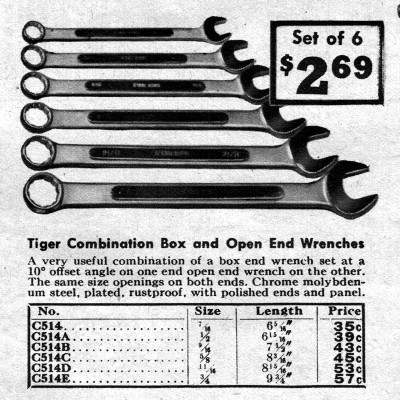[1940 Catalog Listing for Tiger Tools Combination Wrenches]