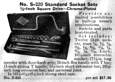 [1936 Catalog Listing for Williams S-320 1/2-Drive Socket Set]