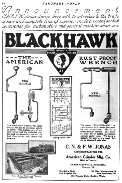 [April 1919 Announcement for Blackhawk Wrenches]
