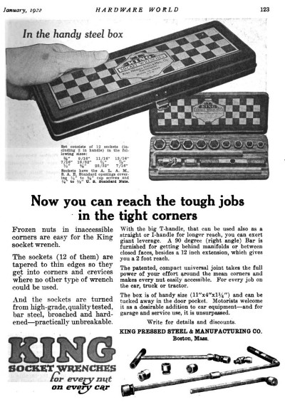 [1922 Ad for King Socket Wrenches]