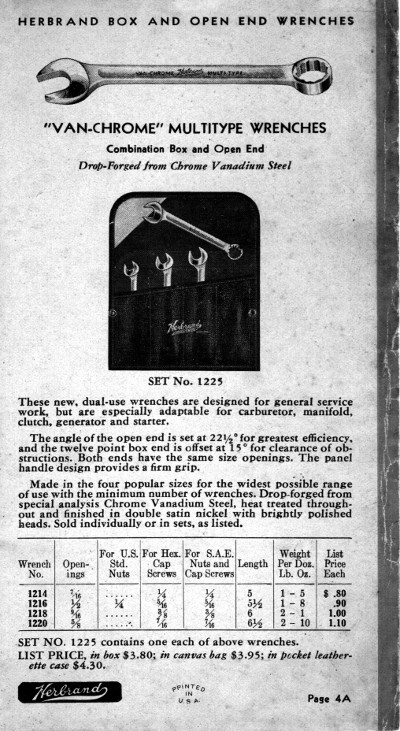 [1933 Catalog Listing for Herbrand Multitype Combination Wrenches]