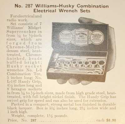 [1929 Catalog Listing of Williams-Husky No. 287 Wrench Set]