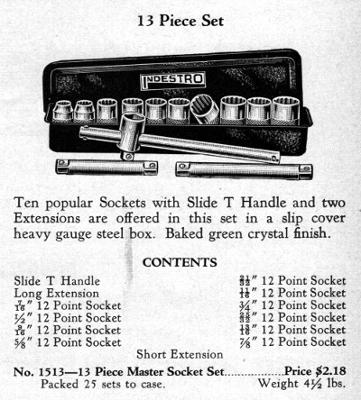 [1938 Catalog Listing for Indestro No. 1513 Socket Set]