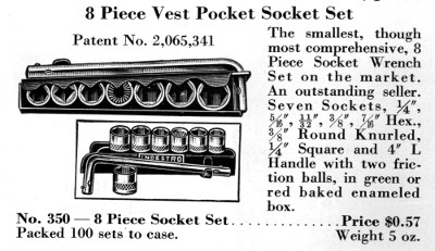 [1939 Catalog Listing for Indestro No. 350 Socket Set]