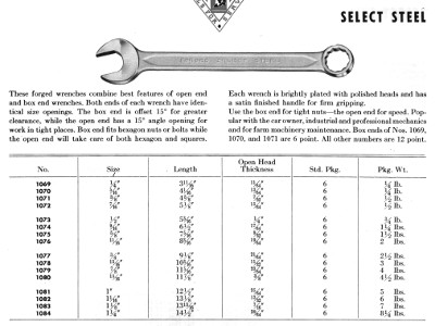 [1956 Catalog Listing for Select Steel Combination Wrenches]