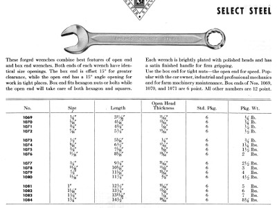 [1956 Catalog Listing for Select Steel Combination Wrenches]