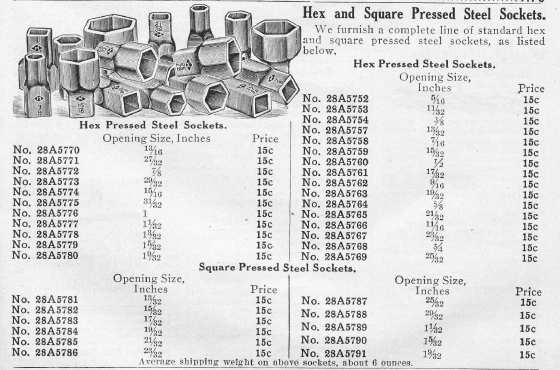 1917 Catalog Listing for Mossberg Pressed-Steel Sockets]
