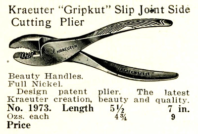 [1921 Catalog Listing of Kraeuter No. 1973 Gripkut Combination Pliers]