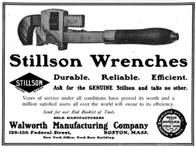 [1908 Ad for Walworth Stillson Wrenches]