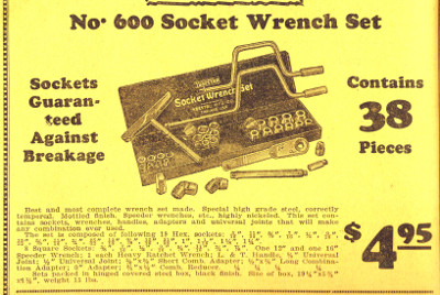 [1928 Catalog Listing for Indestro No. 600 Socket Set]