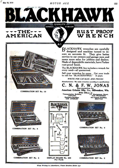 [May 1919 Ad for Blackhawk Socket Sets]