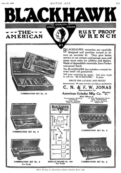 [June 1919 Ad for Blackhawk Socket Sets]