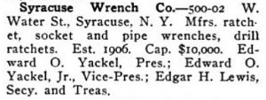 [1909 Notice for Syracuse Wrench Company]
