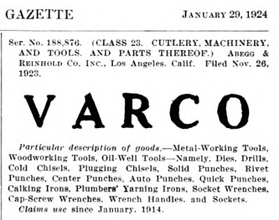 [1924 Publication of Filing for Varco Trademark]