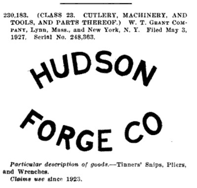 [1927 Listing for 'Hudson Forge Co' Trademark 230,183]
