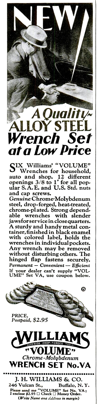 [1929 Ad for Williams Volume Wrenches]