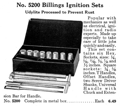 [1931 Catalog Listing for Billings No. 5200 Ignition Socket Set]