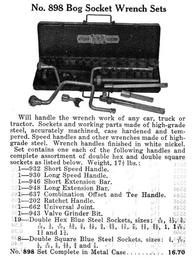 [1931 Catalog Listing for Bog No. 898 Socket Set]