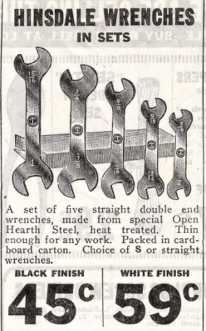 [1921 Catalog Listing for Hinsdale Open-End Wrenches]