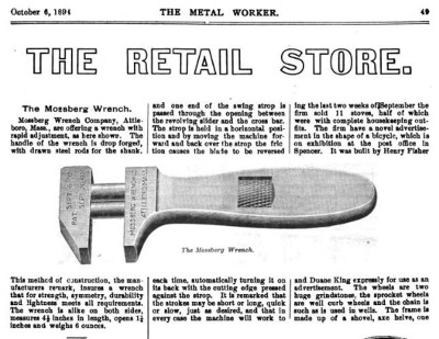 [1894 Notice for Mossberg Bicycle Wrench]