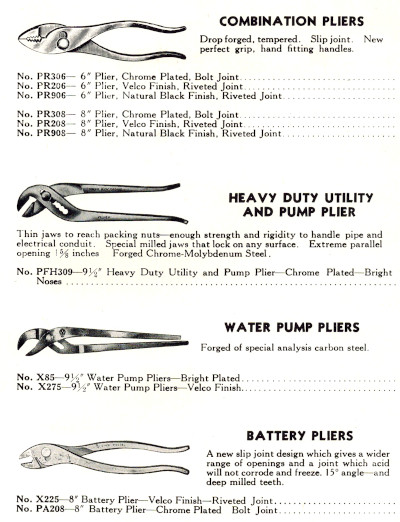 [1952 Catalog Listing for Vlchek Pliers]
