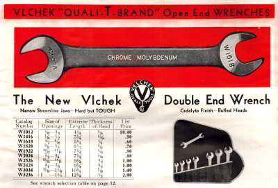 [1934 Catalog Listing for Vlchek W-Series Open-End Wrenches]