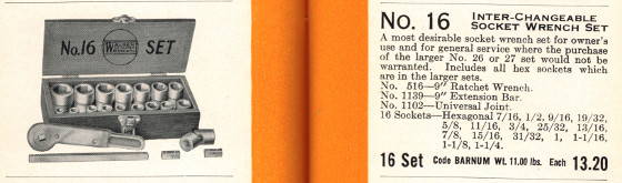 [1923 Catalog Listing for Walden No. 16 Interchangeable Socket Wrench Set]