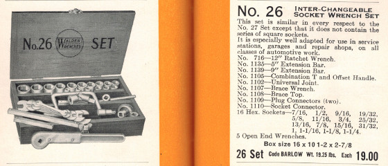 [1923 Catalog Listing for Walden No. 26 Interchangeable Socket Wrench Set]
