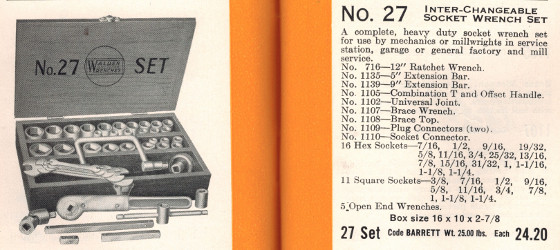 [1923 Catalog Listing for Walden No. 27 Interchangeable Socket Wrench Set]