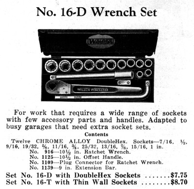 [1932 Catalog Listing of Walden No. 16-D Socket Set]
