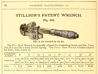 [1878 Catalog Listing for Walworth Stillson Pipe Wrenches]